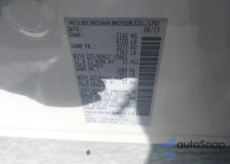 2019 Nissan Rogue S z USA, uszkodzony, nr VIN 5N1AT2MV3KC840428